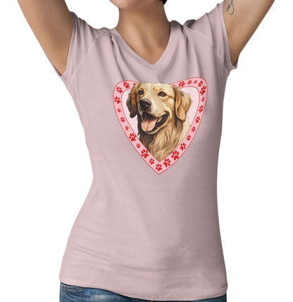 Golden Retriever (Light Golden) Illustration In Heart - Women's V-Neck T-Shirt