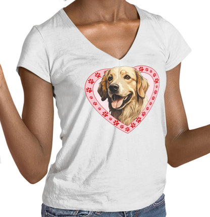 Golden Retriever (Light Golden) Illustration In Heart - Women's V-Neck T-Shirt