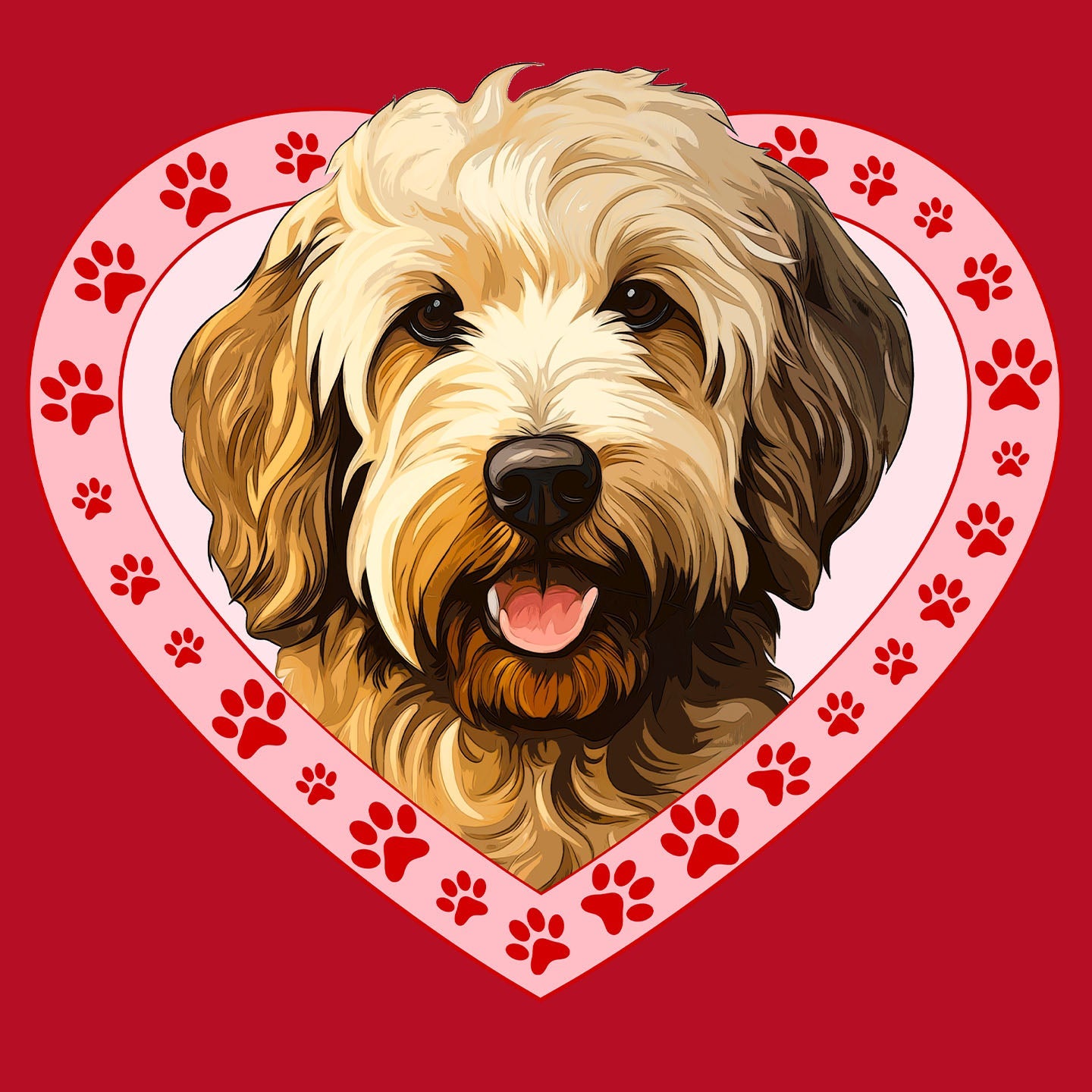 Goldendoodle Illustration In Heart - Women's V-Neck T-Shirt