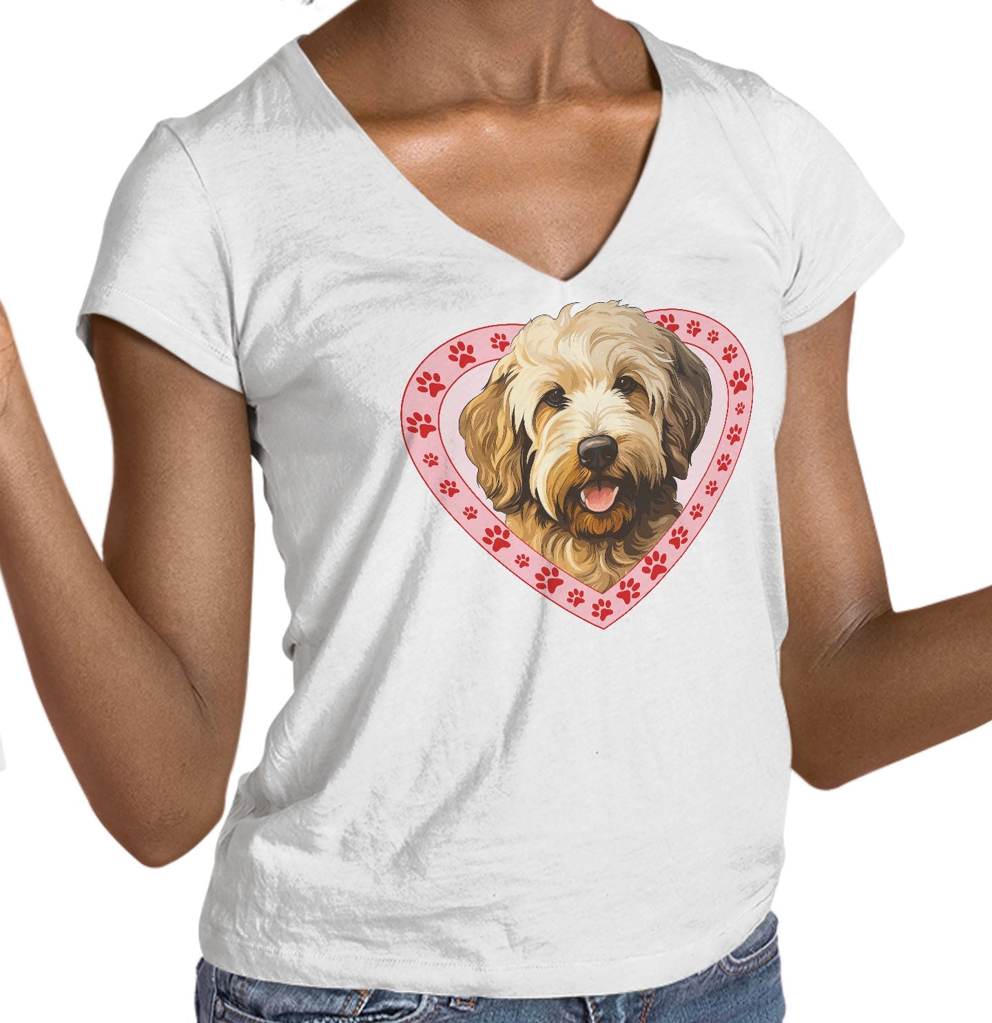Goldendoodle Illustration In Heart - Women's V-Neck T-Shirt