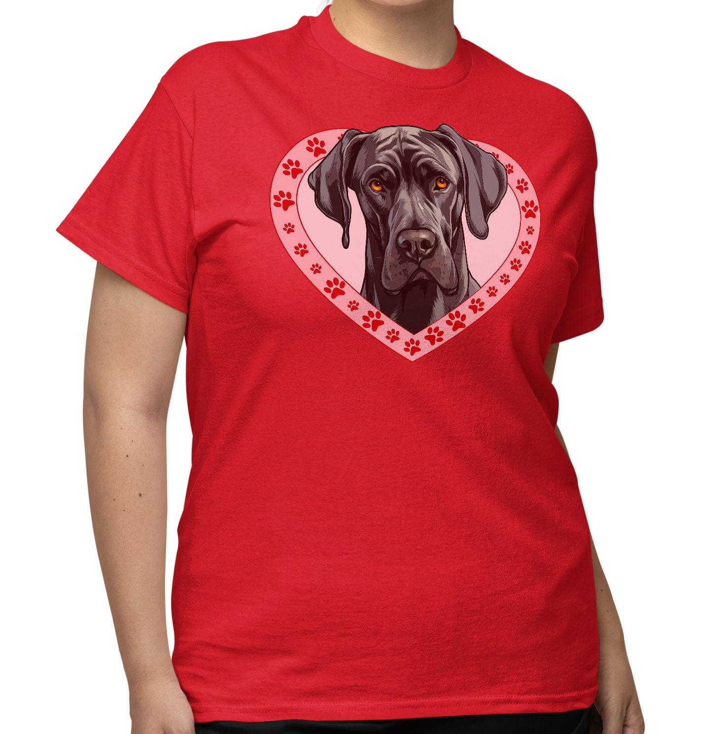 Great Dane (Black) Illustration In Heart - Adult Unisex T-Shirt