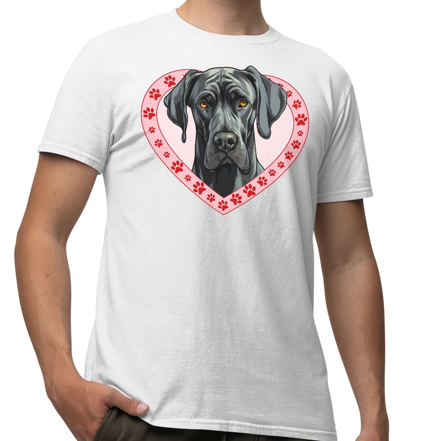Great Dane (Black) Illustration In Heart - Adult Unisex T-Shirt