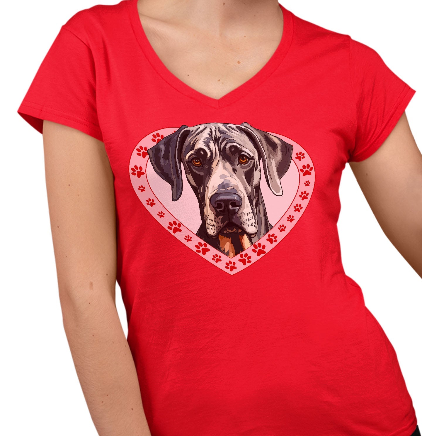Great Dane (Harlequin) Illustration In Heart - Women's V-Neck T-Shirt