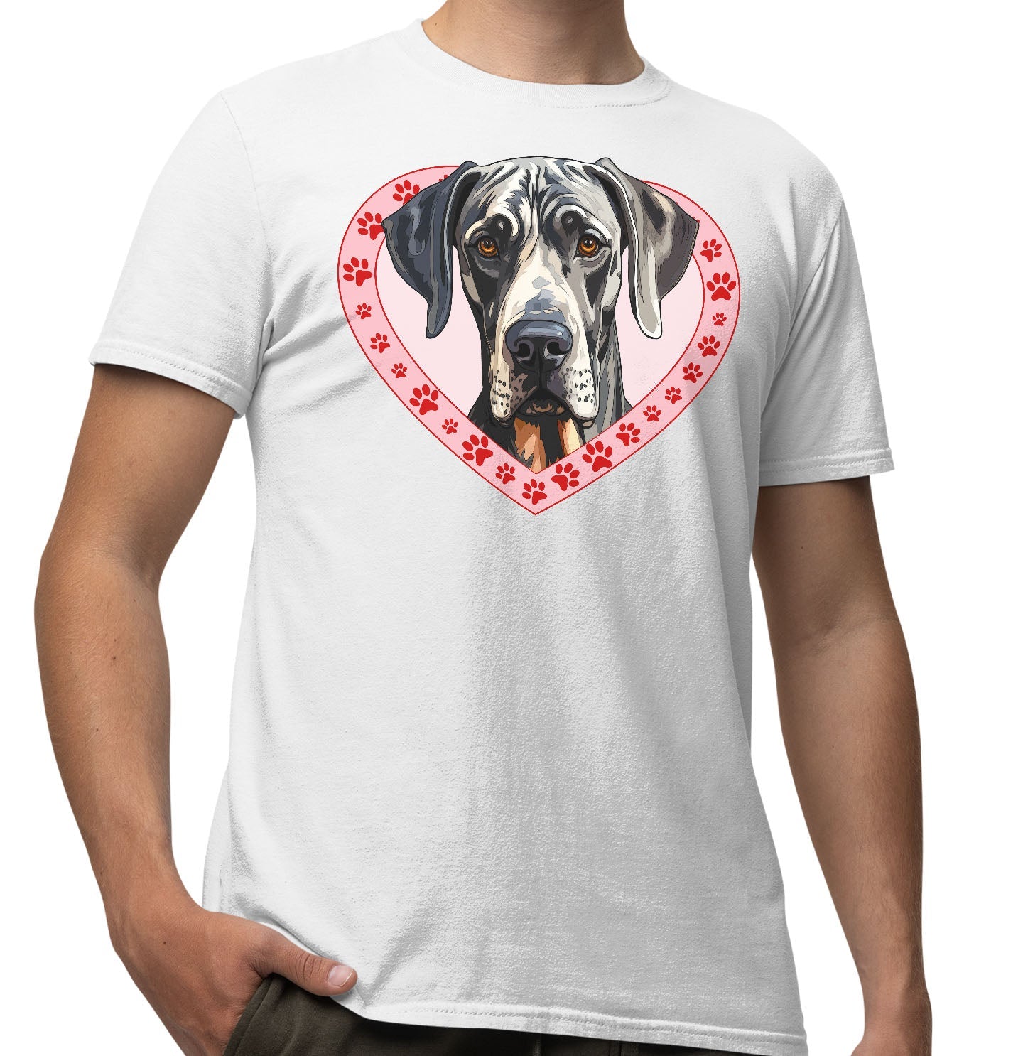 Great Dane (Harlequin) Illustration In Heart - Adult Unisex T-Shirt