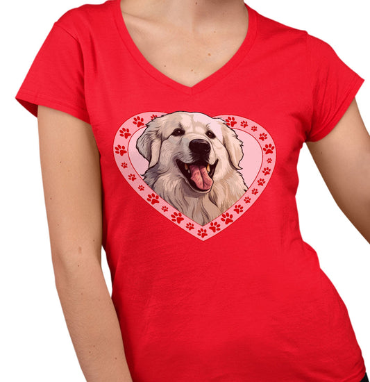 Great Pyrenees Illustration In Heart - Women's V-Neck T-Shirt