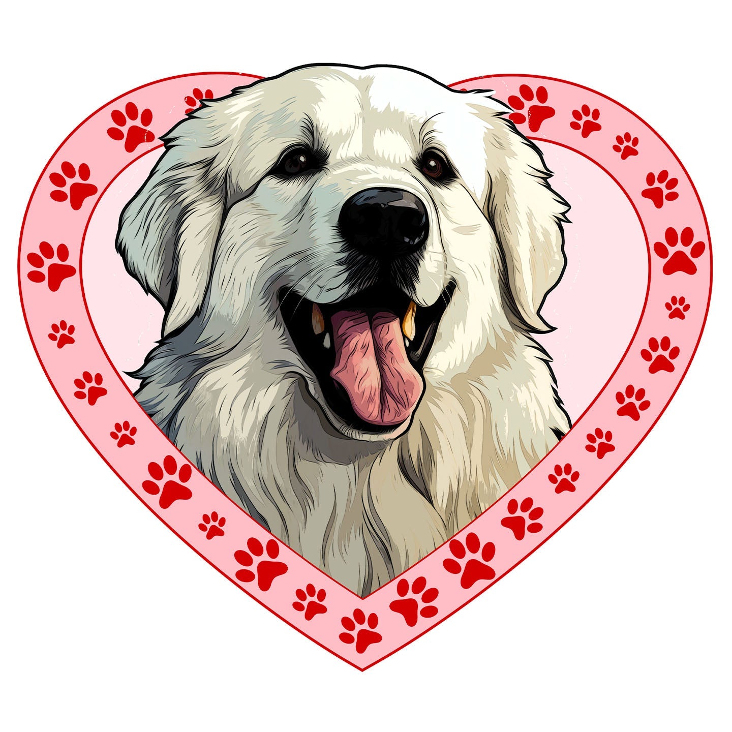 Great Pyrenees Illustration In Heart - Adult Unisex T-Shirt