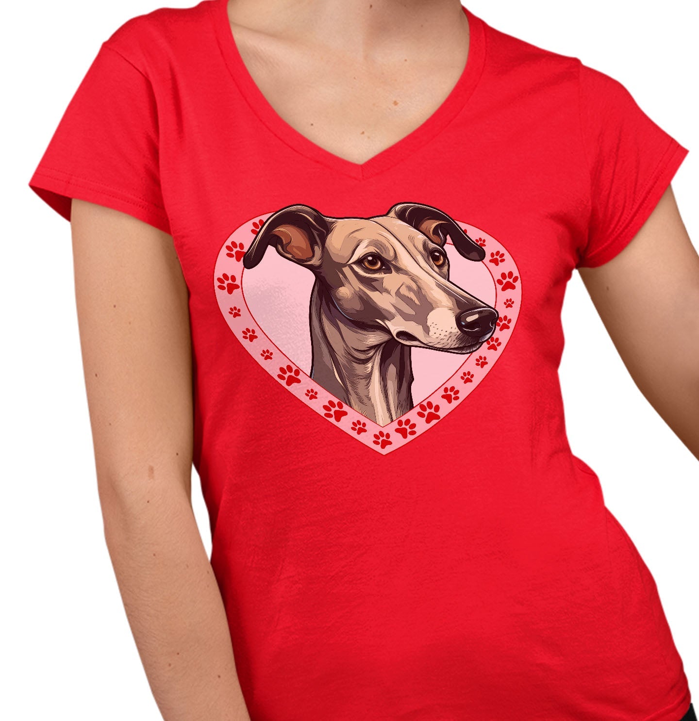Greyhound (Blue) Illustration In Heart - Women's V-Neck T-Shirt