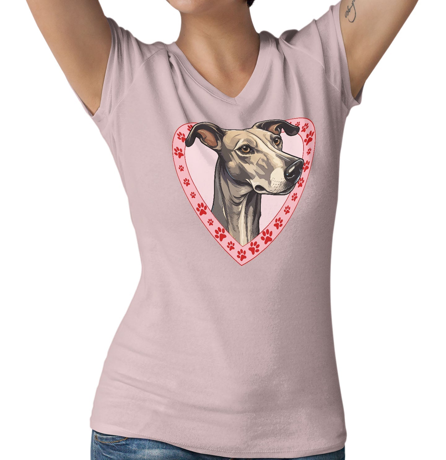 Greyhound (Blue) Illustration In Heart - Women's V-Neck T-Shirt