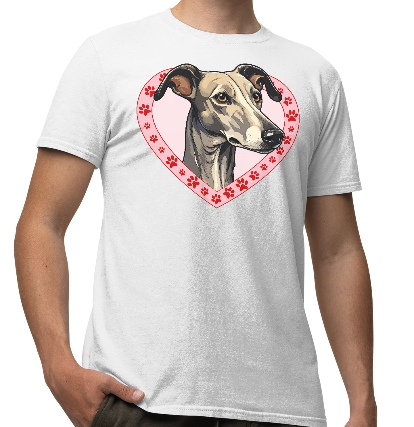Greyhound (Blue) Illustration In Heart - Adult Unisex T-Shirt