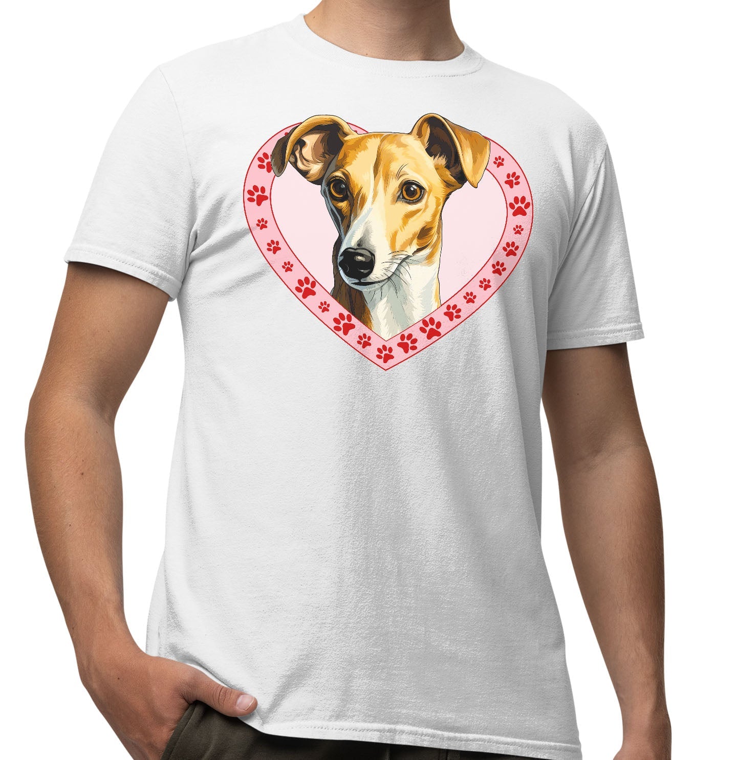 Greyhound (Fawn & White) Illustration In Heart - Adult Unisex T-Shirt