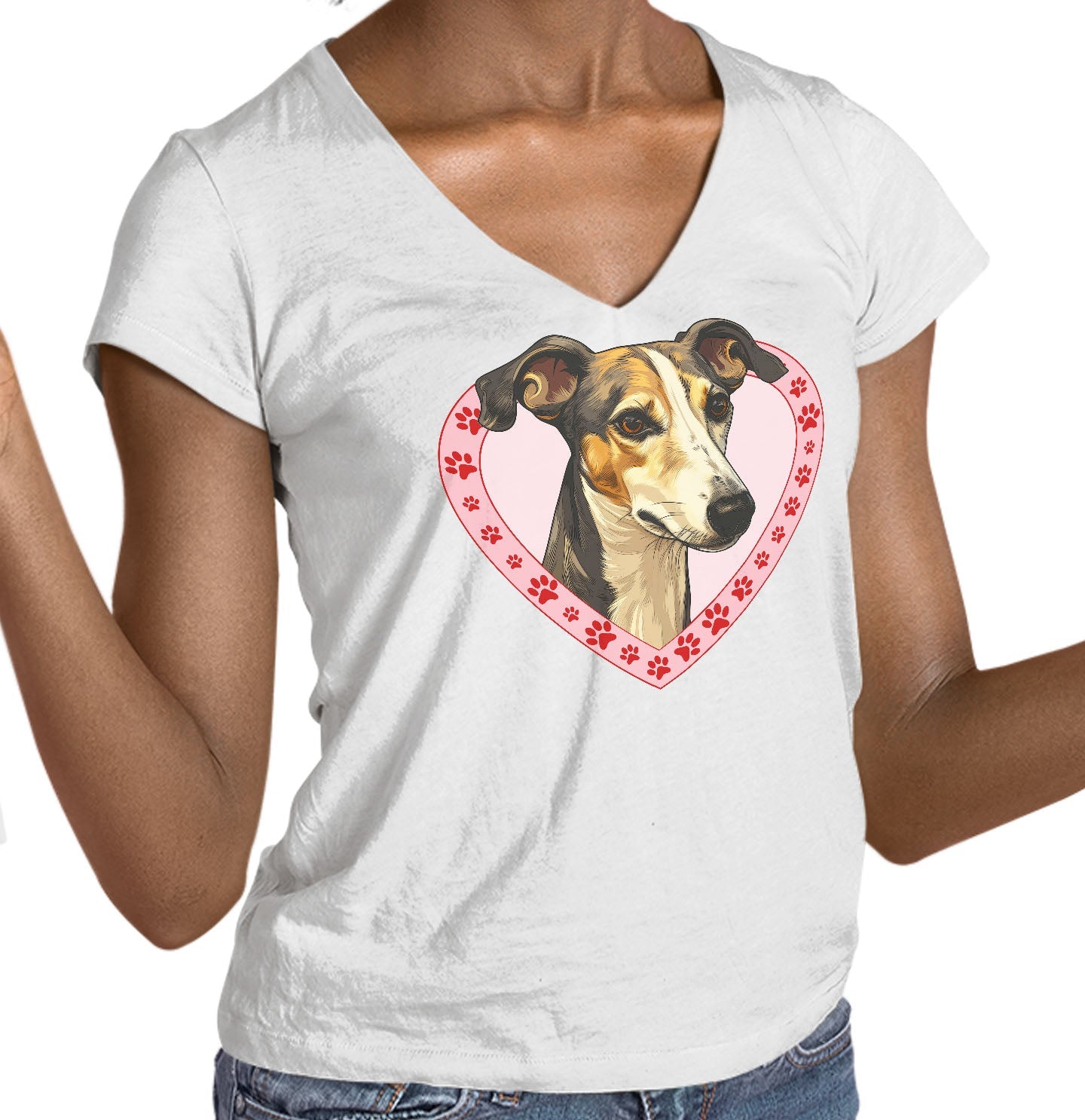 Greyhound (Light Brindle) Illustration In Heart - Women's V-Neck T-Shirt