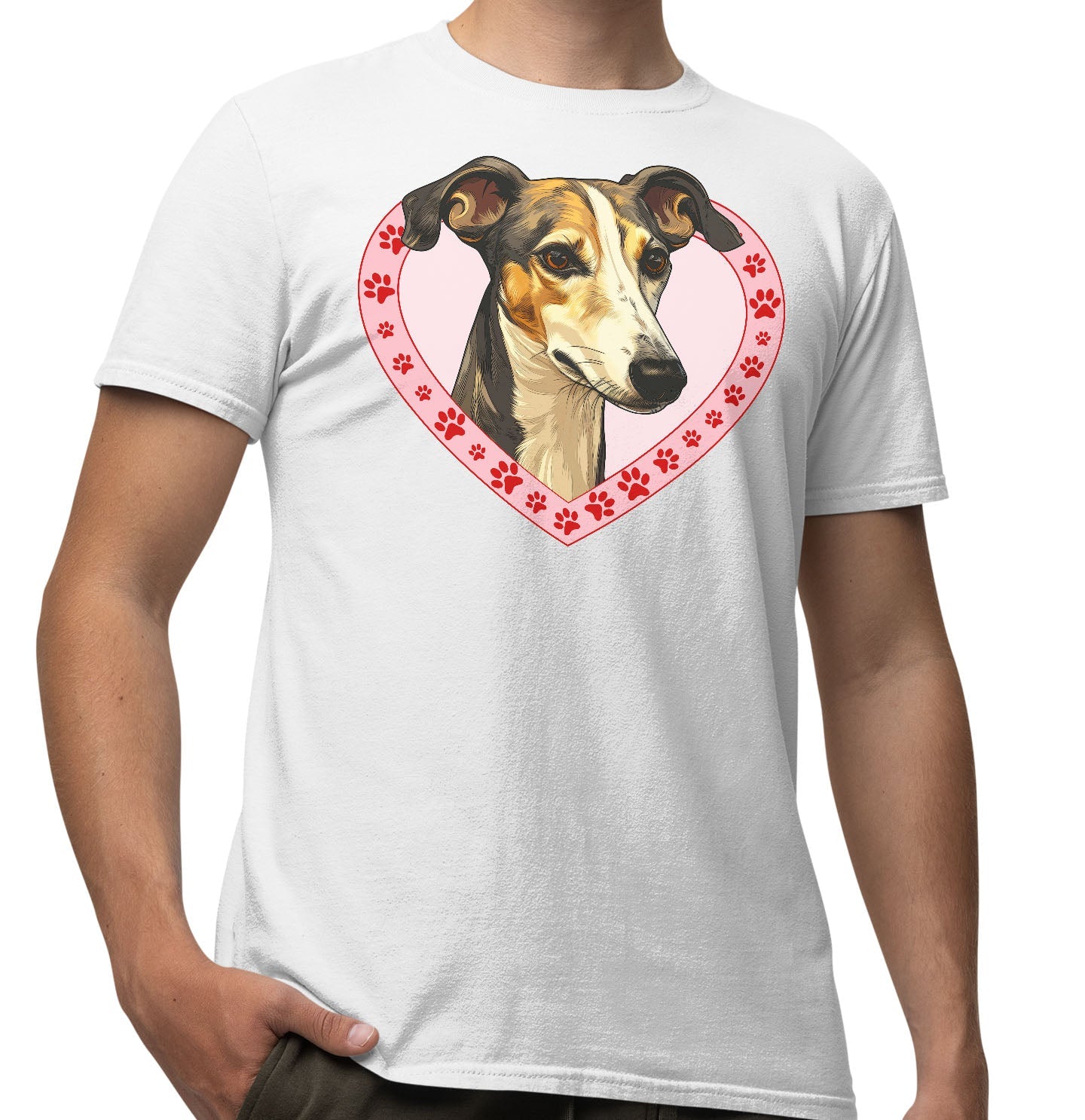 Greyhound (Light Brindle) Illustration In Heart - Adult Unisex T-Shirt