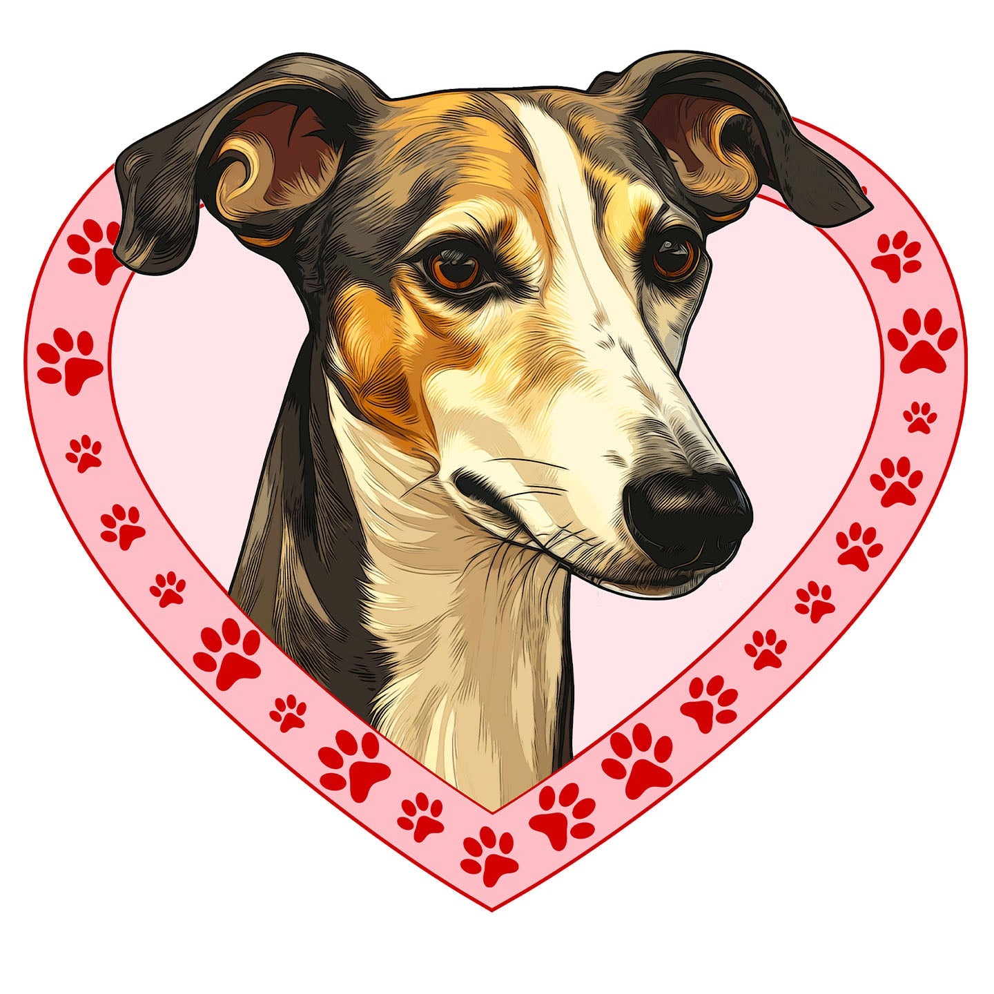 Greyhound (Light Brindle) Illustration In Heart - Adult Unisex T-Shirt