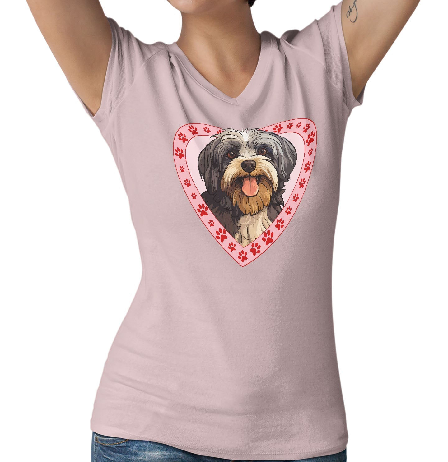 Havanese Illustration In Heart - Women's V-Neck T-Shirt