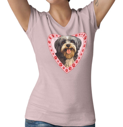 Havanese Illustration In Heart - Women's V-Neck T-Shirt