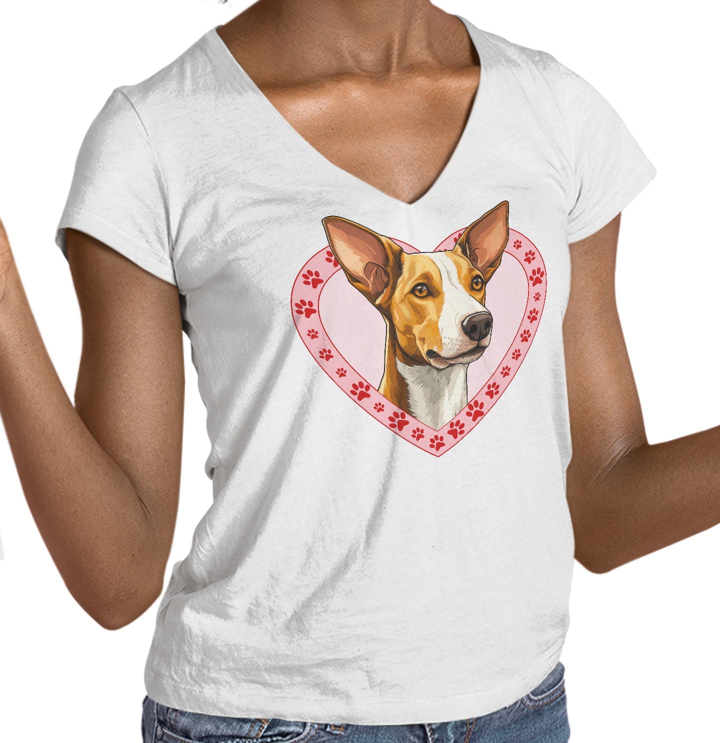 Ibizan Hound Illustration In Heart - Women's V-Neck T-Shirt