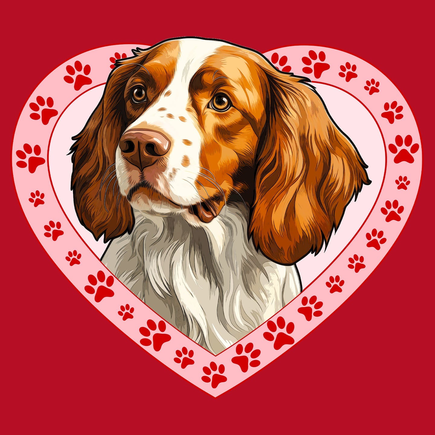 Irish Red and White Setter Illustration In Heart - Women's V-Neck T-Shirt