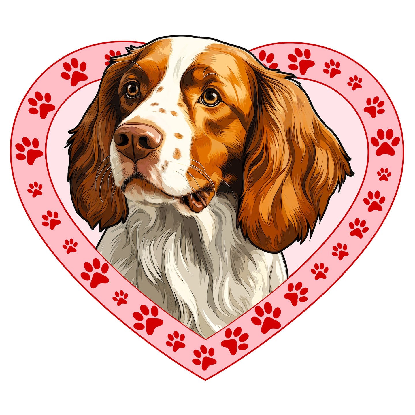 Irish Red and White Setter Illustration In Heart - Adult Unisex T-Shirt