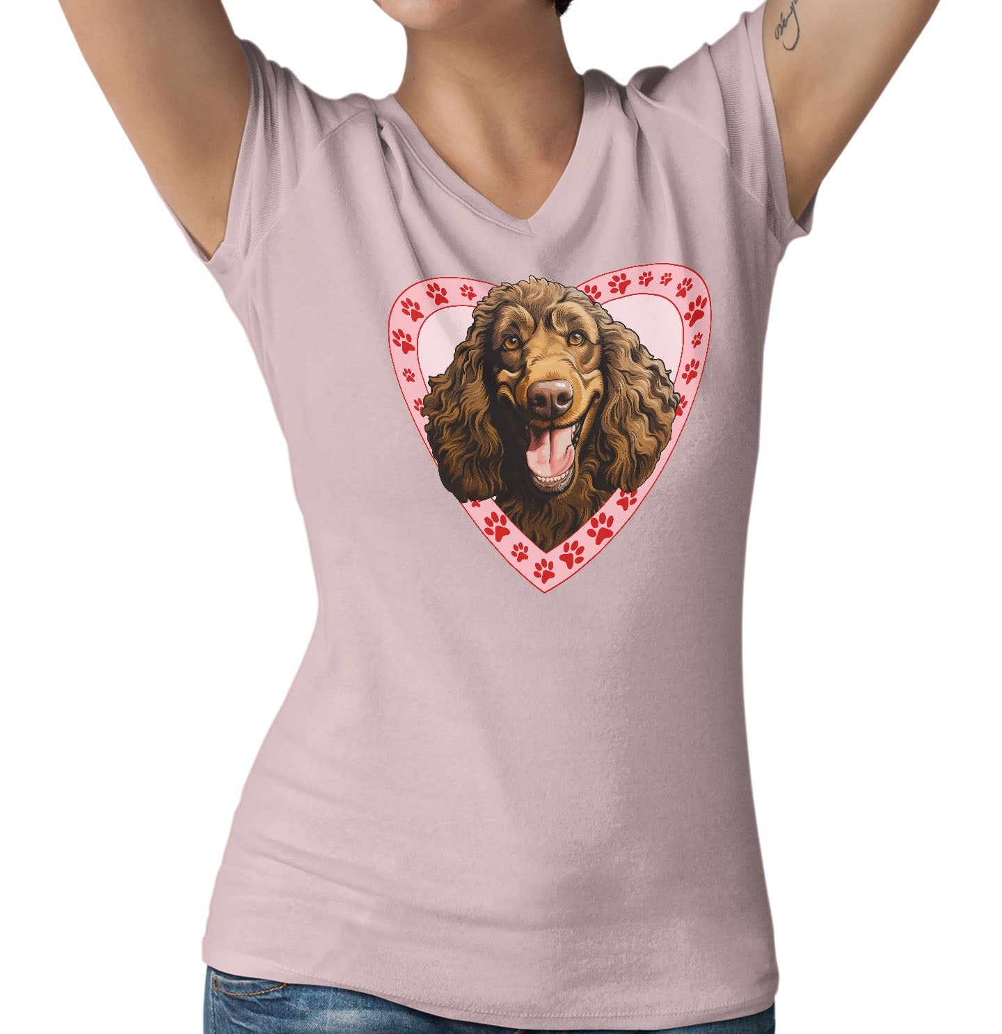Irish Water Spaniel Illustration In Heart - Women's V-Neck T-Shirt
