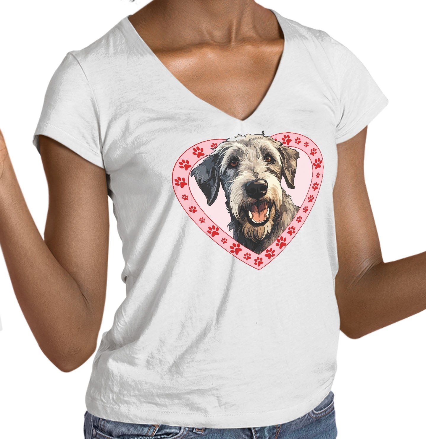 Irish Wolfhound Illustration In Heart - Women's V-Neck T-Shirt