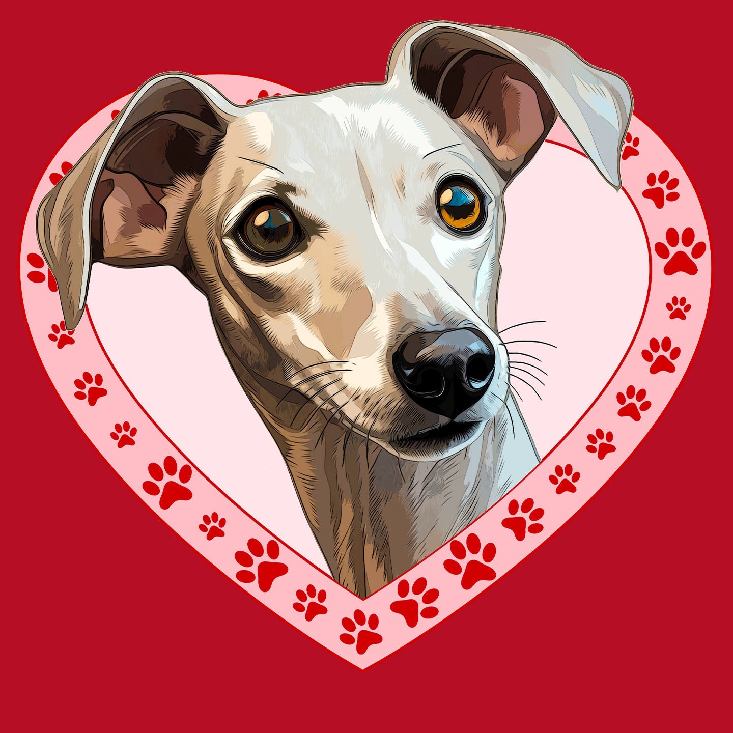 Italian Greyhound (Blue) Illustration In Heart - Women's V-Neck T-Shirt