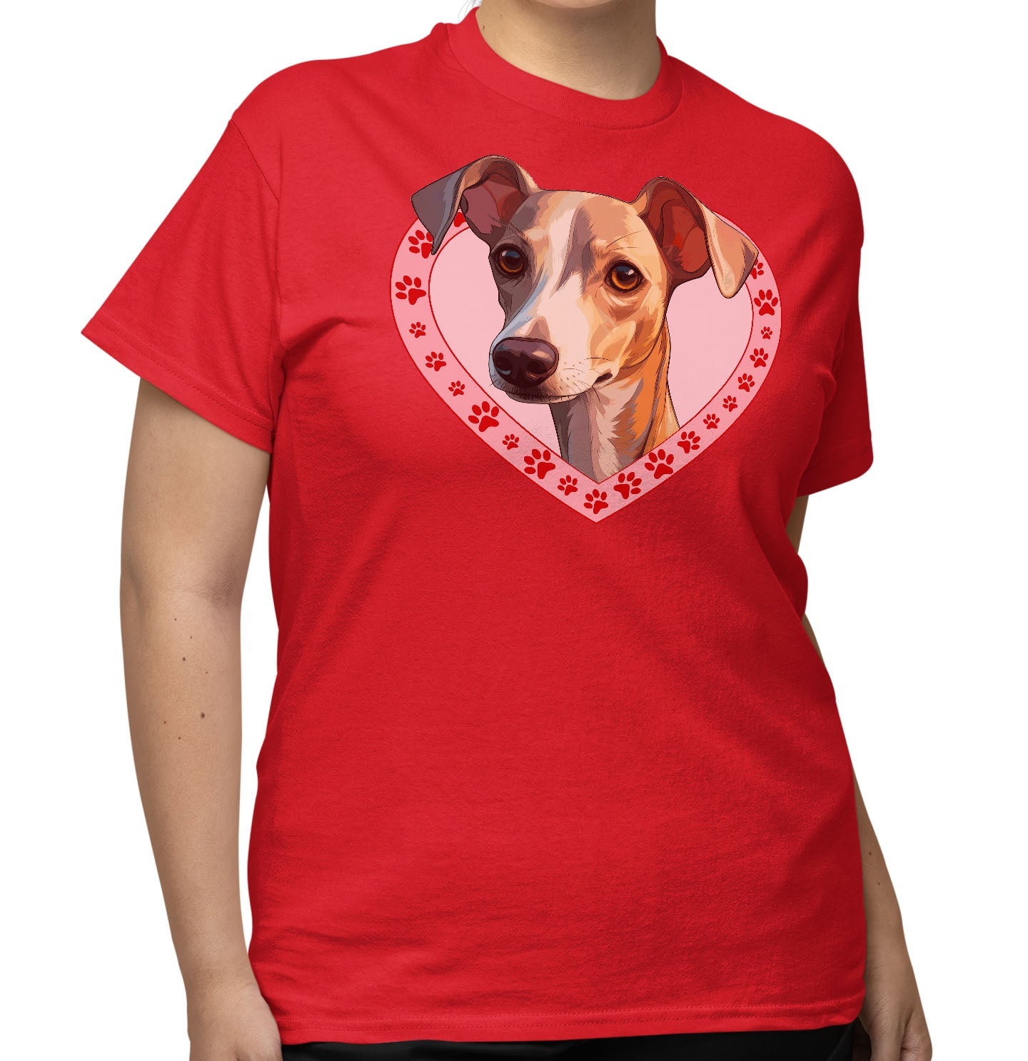 Italian Greyhound (White & Fawn) Illustration In Heart - Adult Unisex T-Shirt