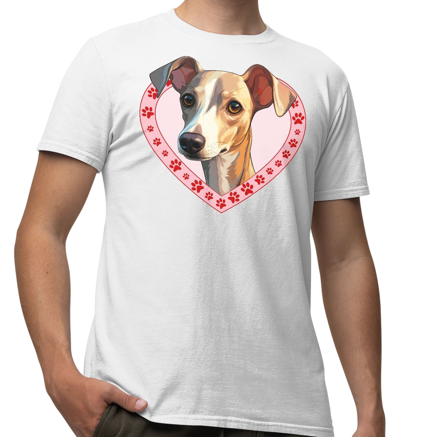 Italian Greyhound (White & Fawn) Illustration In Heart - Adult Unisex T-Shirt