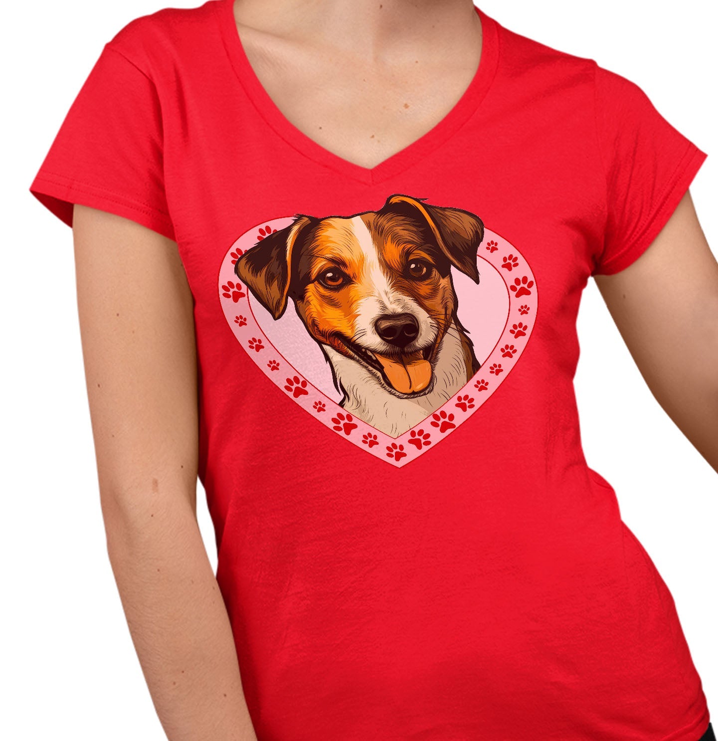 Jack Russell Terrier Illustration In Heart - Women's V-Neck T-Shirt