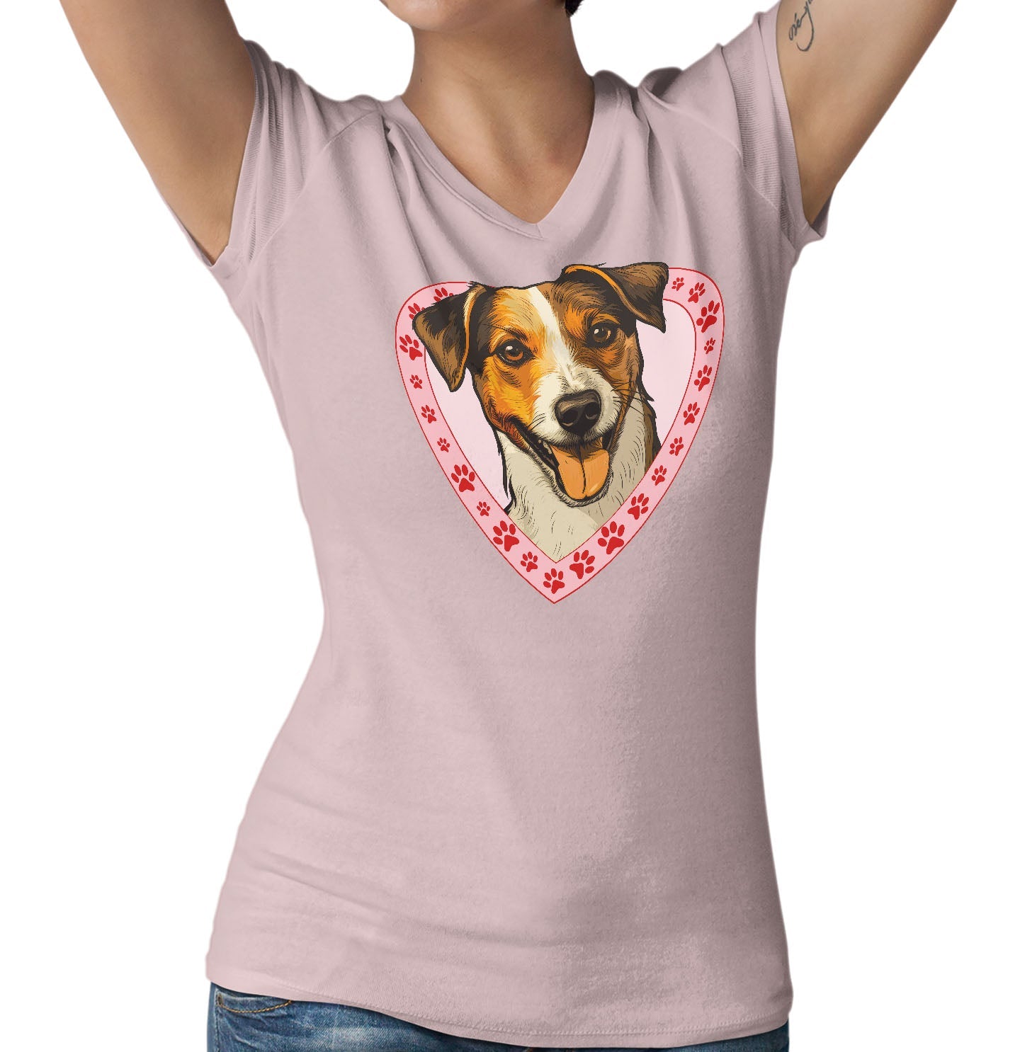 Jack Russell Terrier Illustration In Heart - Women's V-Neck T-Shirt