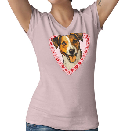 Jack Russell Terrier Illustration In Heart - Women's V-Neck T-Shirt