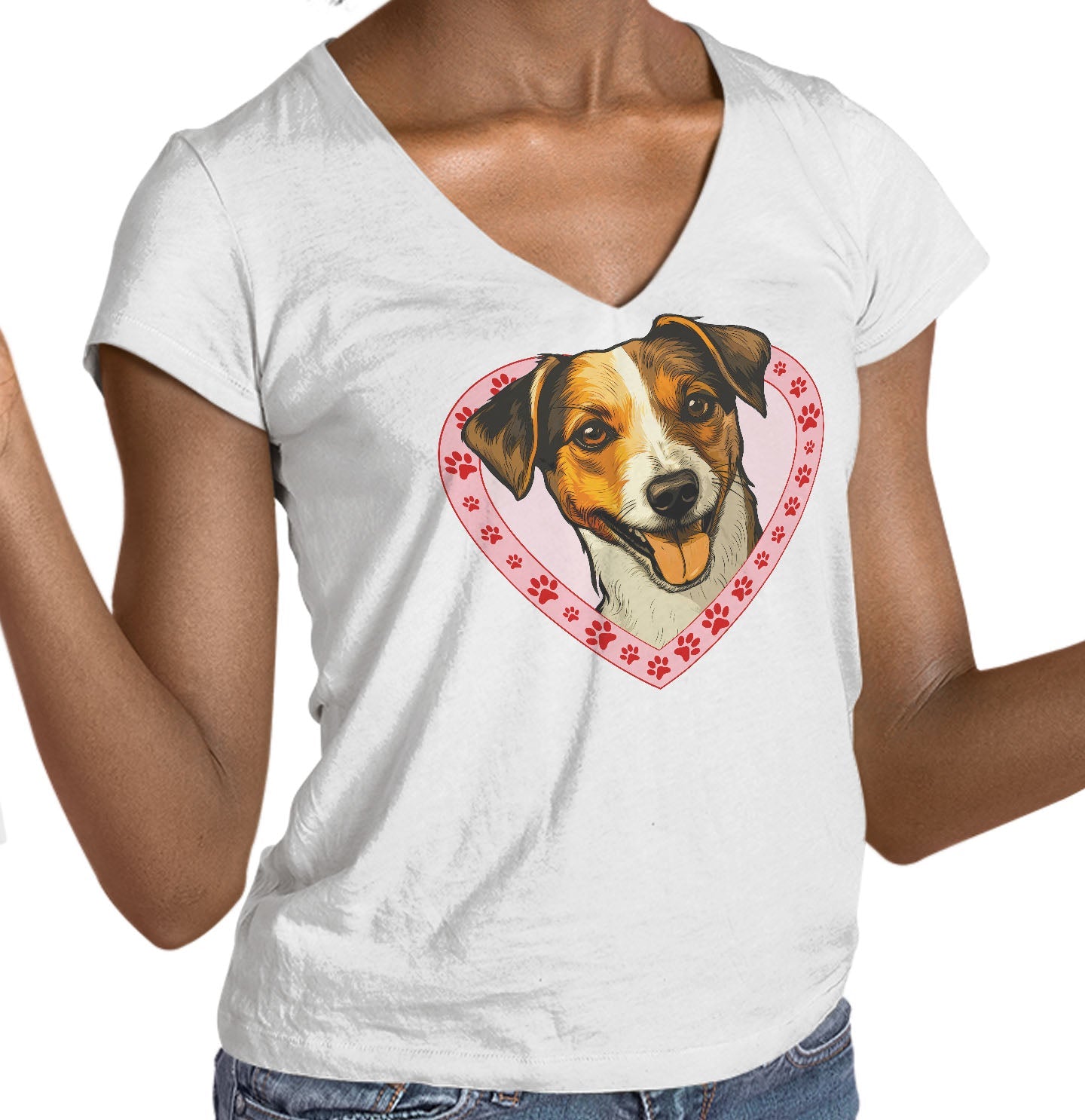 Jack Russell Terrier Illustration In Heart - Women's V-Neck T-Shirt