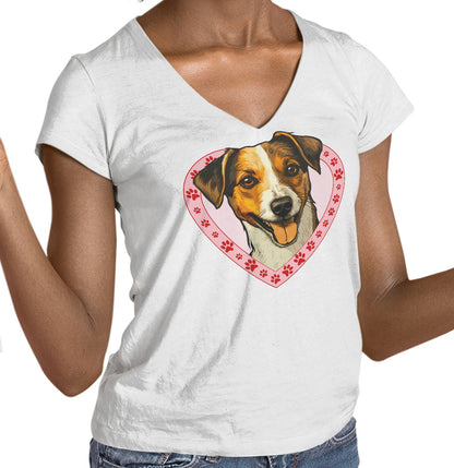 Jack Russell Terrier Illustration In Heart - Women's V-Neck T-Shirt