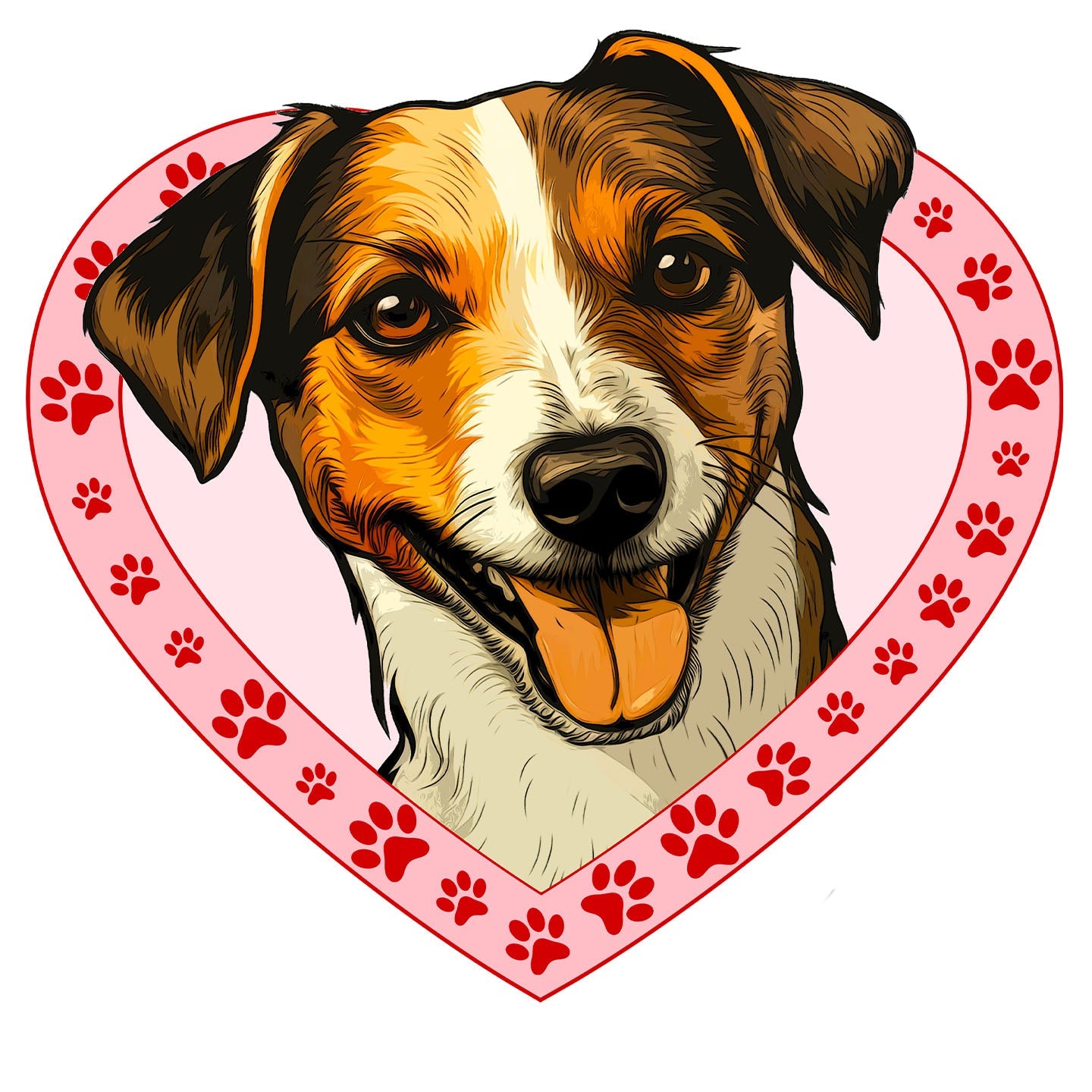 Jack Russell Terrier Illustration In Heart - Adult Unisex T-Shirt