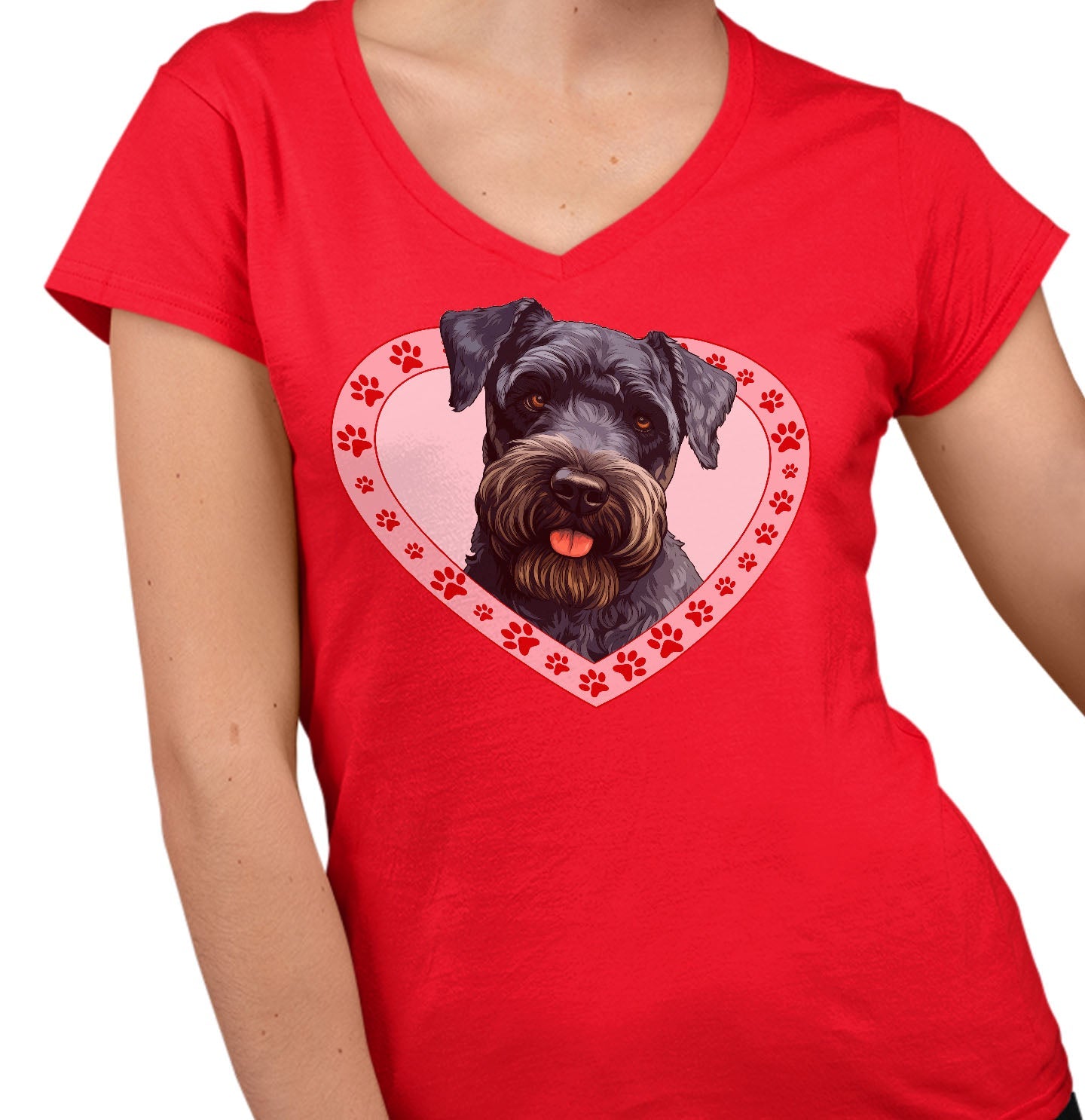 Kerry Blue Terrier Illustration In Heart - Women's V-Neck T-Shirt