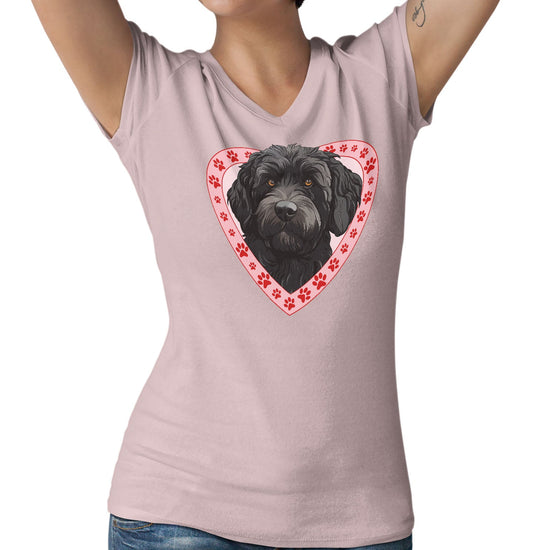 Labradoodle (Black) Illustration In Heart - Women's V-Neck T-Shirt