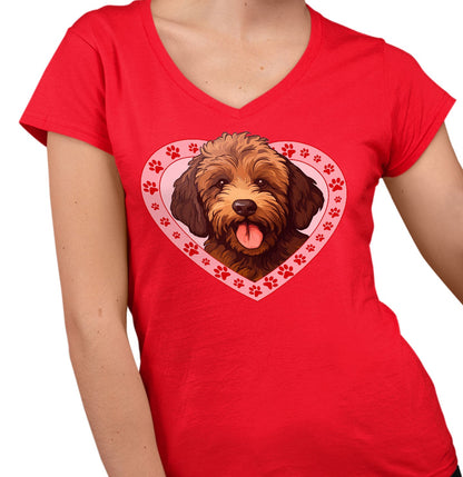 Labradoodle (Chocolate) Illustration In Heart - Women's V-Neck T-Shirt