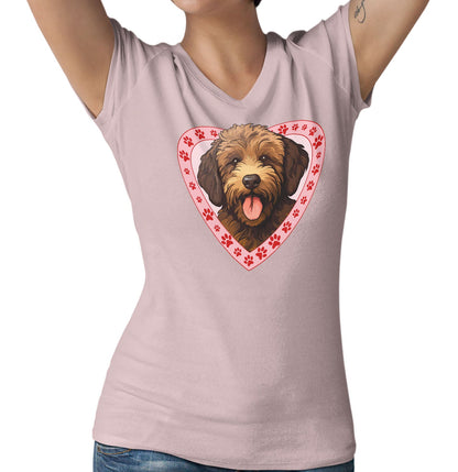 Labradoodle (Chocolate) Illustration In Heart - Women's V-Neck T-Shirt