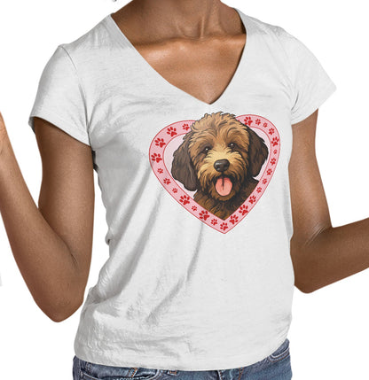 Labradoodle (Chocolate) Illustration In Heart - Women's V-Neck T-Shirt