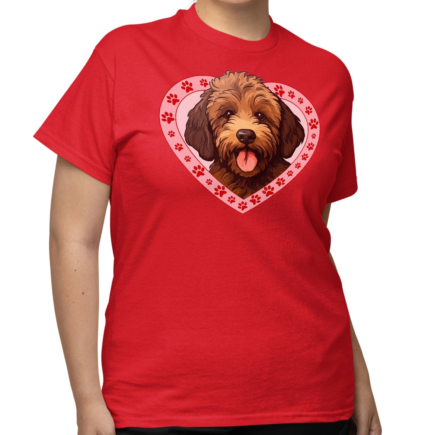 Labradoodle (Chocolate) Illustration In Heart - Adult Unisex T-Shirt