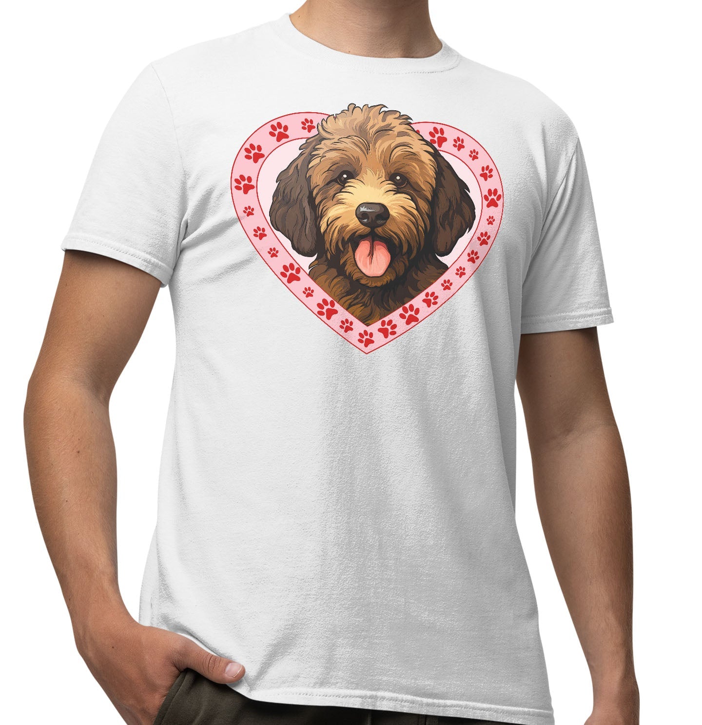 Labradoodle (Chocolate) Illustration In Heart - Adult Unisex T-Shirt