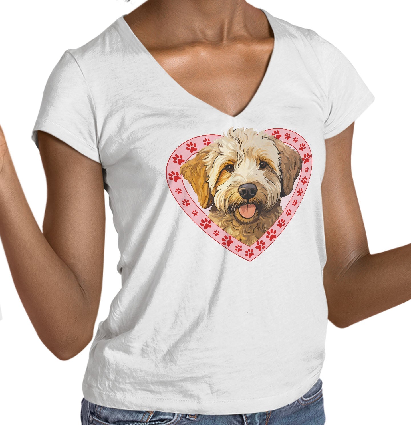 Labradoodle (Yellow) Illustration In Heart - Women's V-Neck T-Shirt