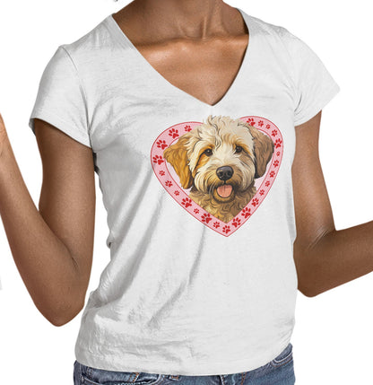 Labradoodle (Yellow) Illustration In Heart - Women's V-Neck T-Shirt