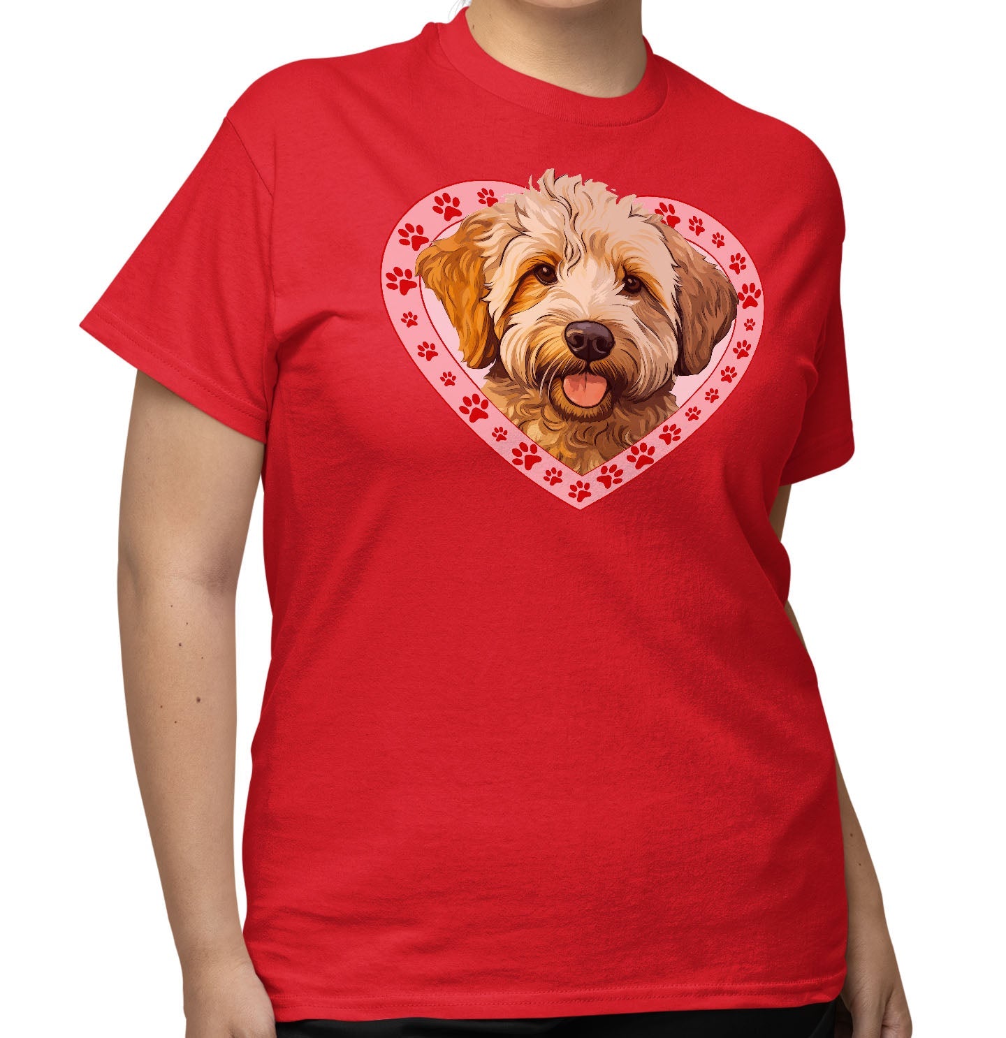 Labradoodle (Yellow) Illustration In Heart - Adult Unisex T-Shirt