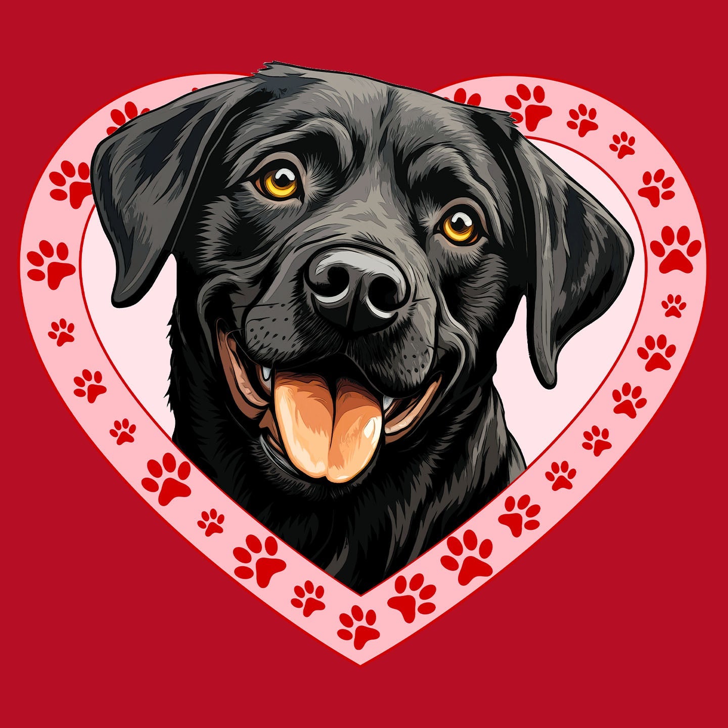 Labrador Retriever (Black) Illustration In Heart - Women's V-Neck T-Shirt