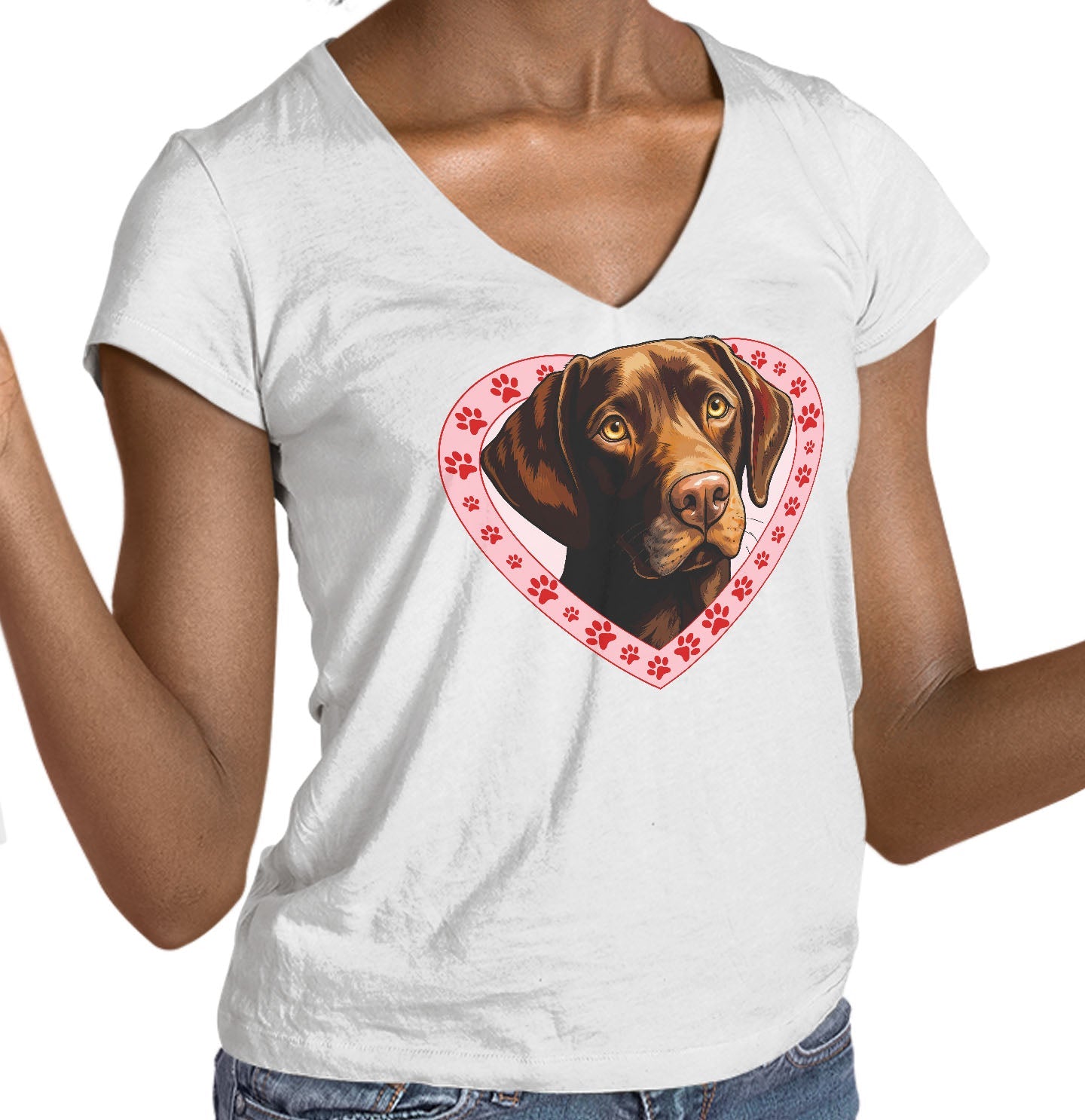 Labrador Retriever (Chocolate) Illustration In Heart - Women's V-Neck T-Shirt