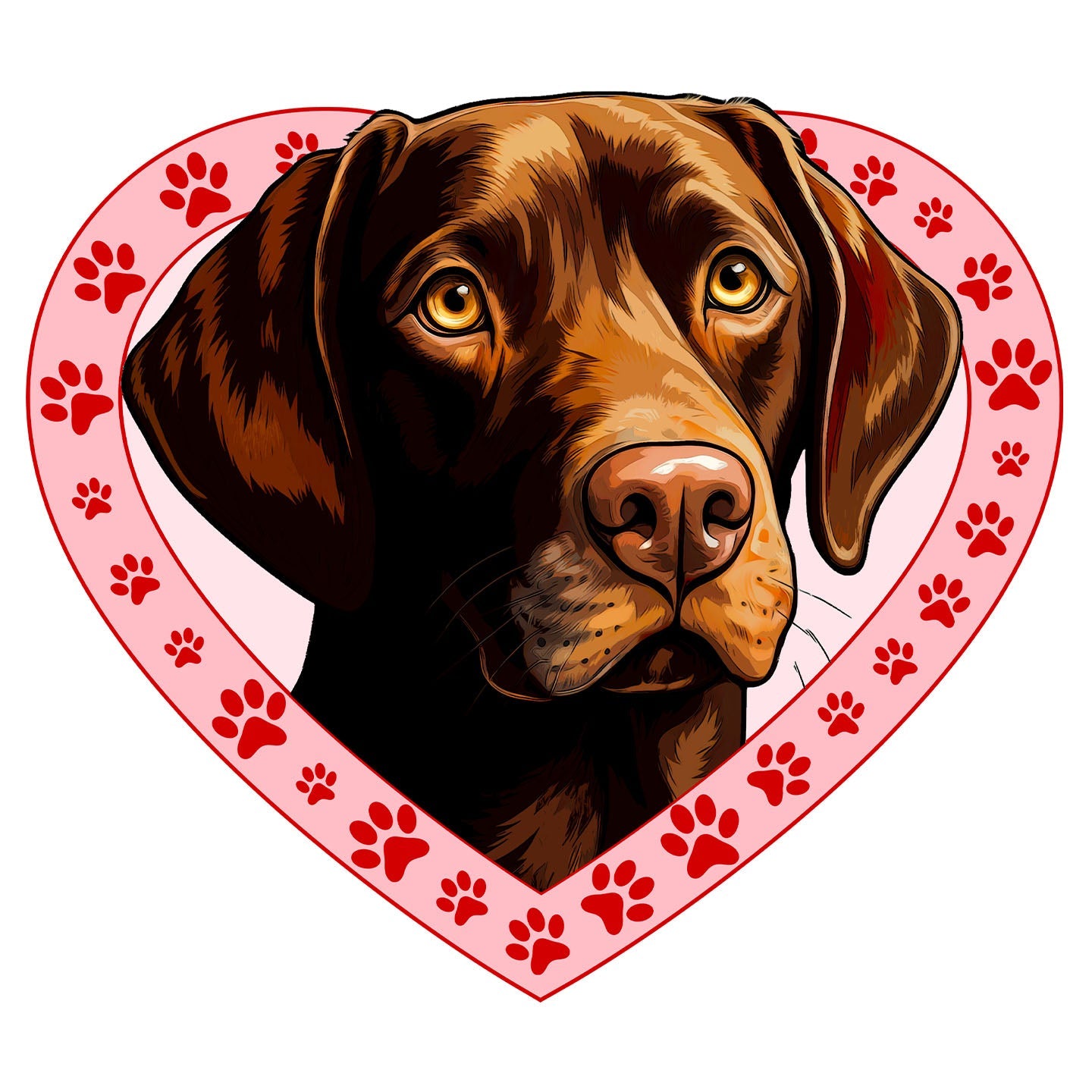 Labrador Retriever (Chocolate) Illustration In Heart - Adult Unisex T-Shirt