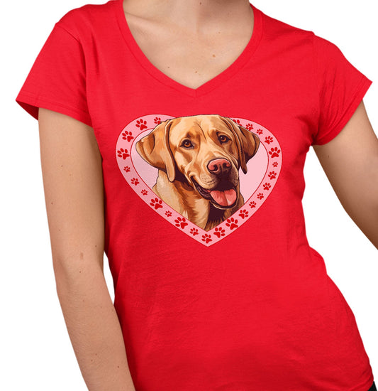 Labrador Retriever (Yellow) Illustration In Heart - Women's V-Neck T-Shirt