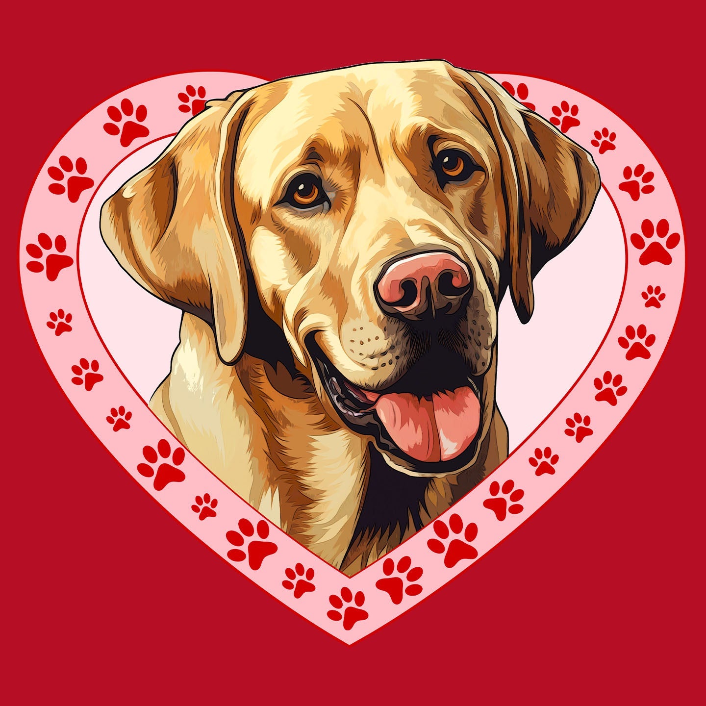 Labrador Retriever (Yellow) Illustration In Heart - Women's V-Neck T-Shirt