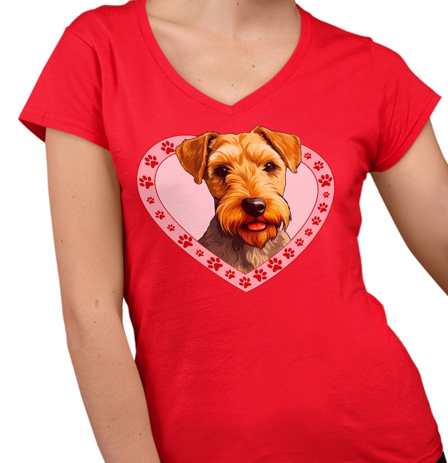 Lakeland Terrier Illustration In Heart - Women's V-Neck T-Shirt