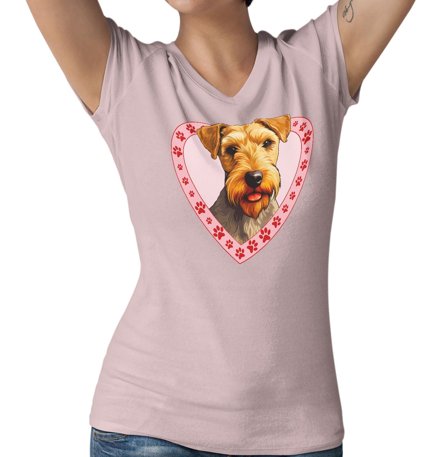 Lakeland Terrier Illustration In Heart - Women's V-Neck T-Shirt